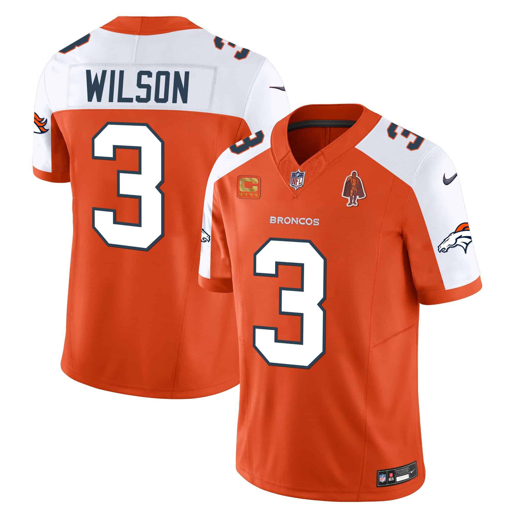 Men Denver Broncos 3 Wilson Orange 2024 Nike Vapor Limited NFL Jersey style 1